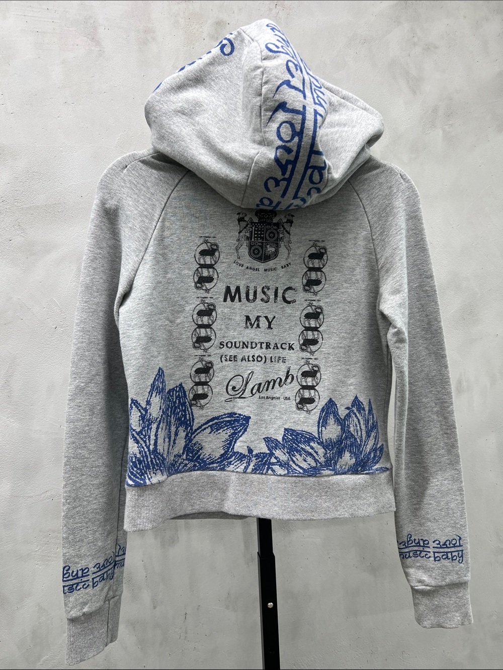 L.A.M.B. Gray Zip Hoodie with Blue Graphic Elephant Print - Picture 4 of 9